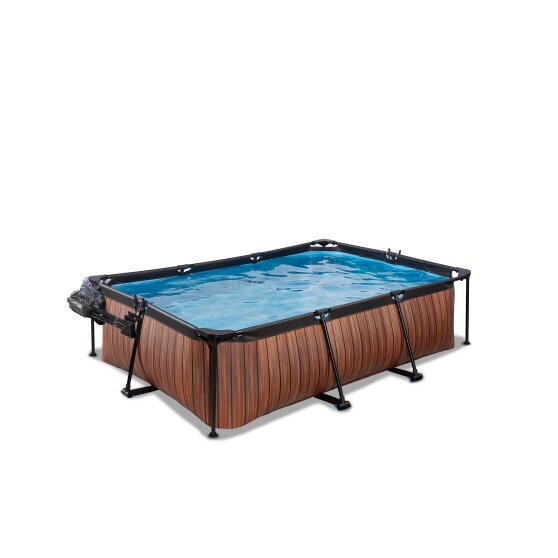 EXIT Wood pool 220x150x65cm with filter pump and dome - brown