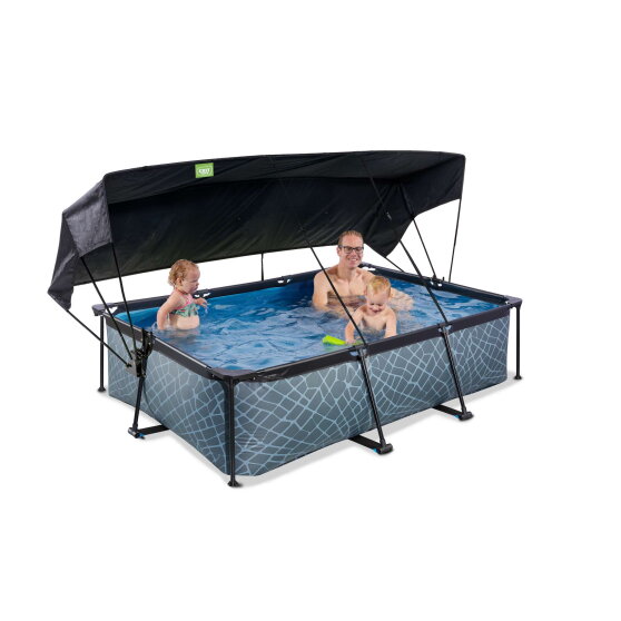 EXIT Stone pool 7ft x 5ft x 25.6in with filter pump and canopy - grey