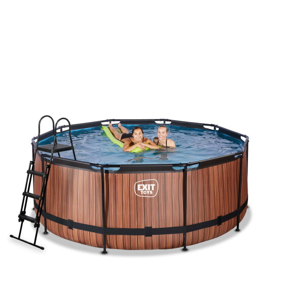 EXIT Wood pool 12ft x 48in with sand filter pump - brown