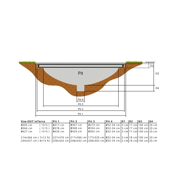 EXIT InTerra ground level trampoline 244x427cm with safety net - grey