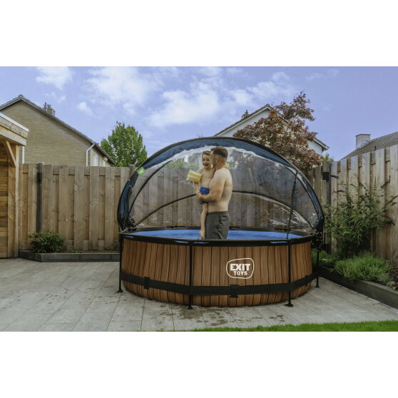 EXIT Wood Pool 10 ftx30in with Filter Pump & Dome - Brown