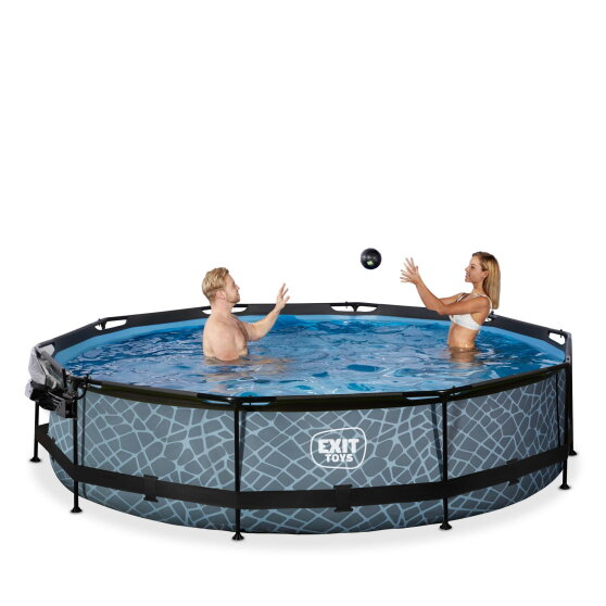 EXIT Stone pool 12ft x 30in with filter pump and dome - grey