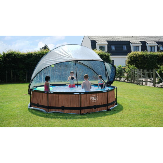 EXIT Stone pool 12ft x 30in with filter pump and dome - grey