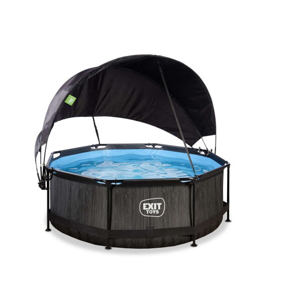 EXIT Black Wood pool 8ft x 30in with filter pump and canopy - black