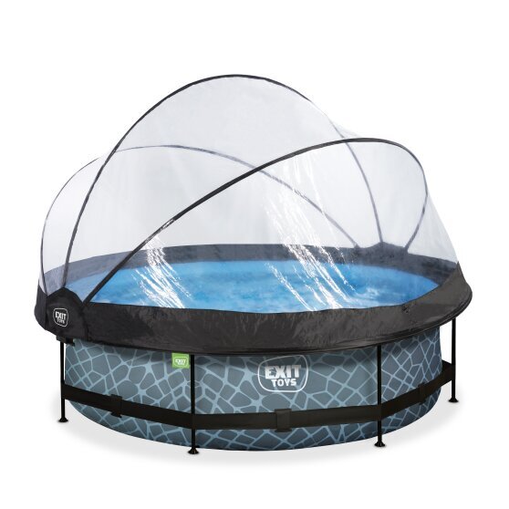 EXIT Stone pool ø300x76cm with filter pump and dome - grey