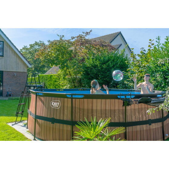 EXIT Wood pool 15ft x 48in with sand filter pump - brown