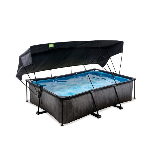 EXIT Black Wood pool 220x150x65cm with filter pump and canopy - black