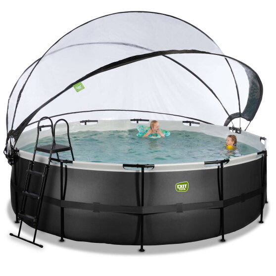 EXIT Black Leather pool 15ft x 48in with sand filter pump and dome and accessory set - black