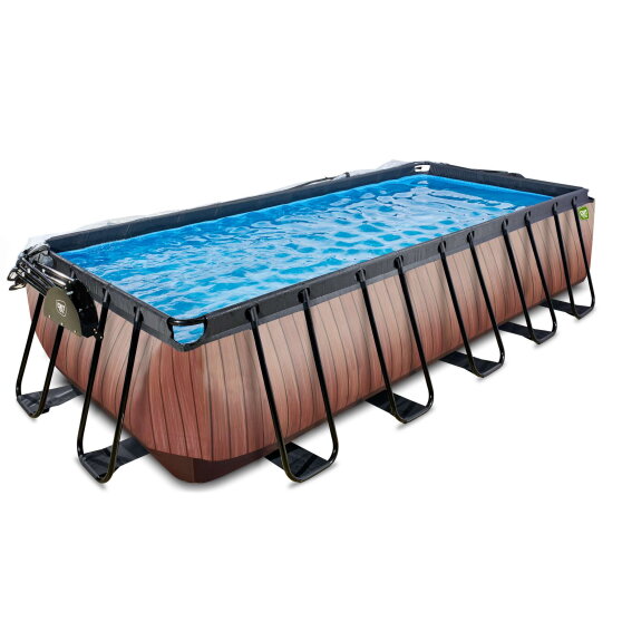 EXIT Wood pool 18ft x 8ft x 48in with sand filter pump and dome - brown