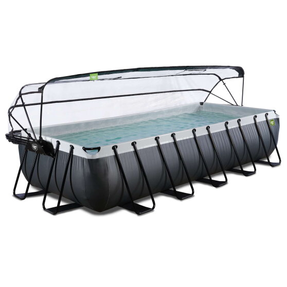 EXIT Black Leather pool 18ft x 8ft x 39in with sand filter pump and dome - black