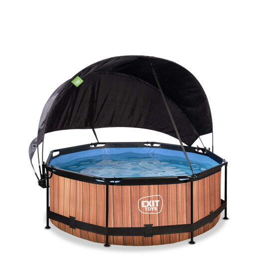 EXIT Wood pool 8ft x 30in with filter pump and canopy - brown