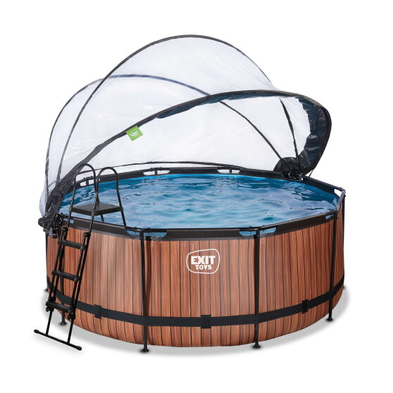 EXIT Wood pool 12ft x 48in with sand filter pump and dome - brown
