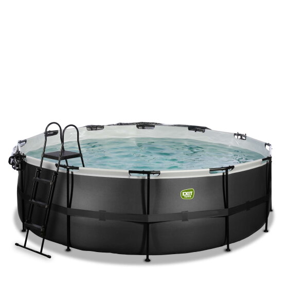 EXIT Black Leather Pool Ø14ft with Sand Filter Pump & Dome