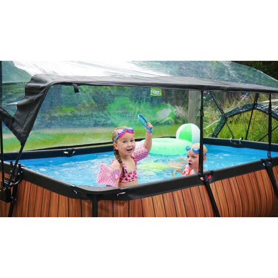 EXIT Wood pool 300x200x65cm with filter pump and dome - brown