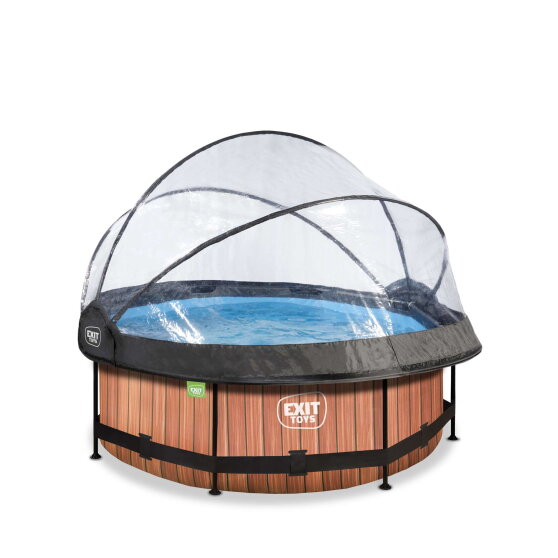 EXIT Wood Pool &Oslash;8ft with Filter Pump & Dome - Brown