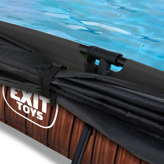 EXIT Wood pool 10ft x 6.6ft x 25.6in with filter pump and canopy - brown