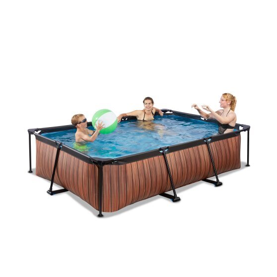 EXIT Wood pool 300x200x65cm with filter pump and dome - brown