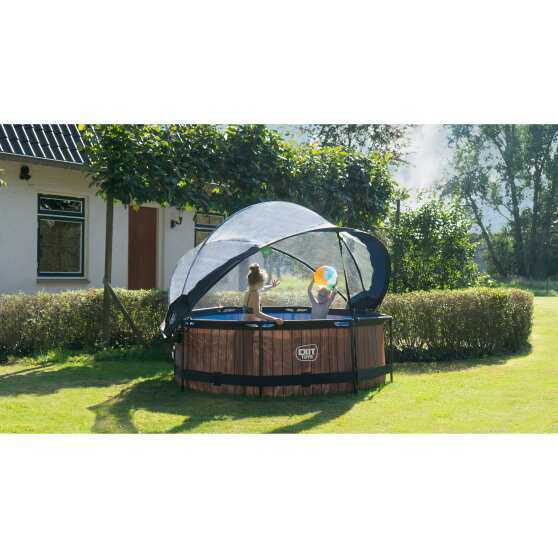 EXIT Wood pool ø244x76cm with filter pump and dome - brown