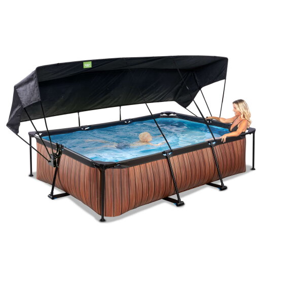 EXIT Wood pool 10ft x 6.6ft x 25.6in with filter pump and canopy - brown