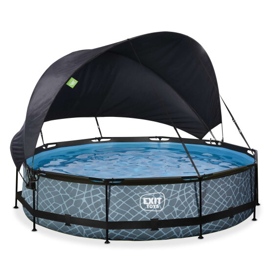 EXIT Stone pool 12ft x 30in with filter pump and canopy - grey