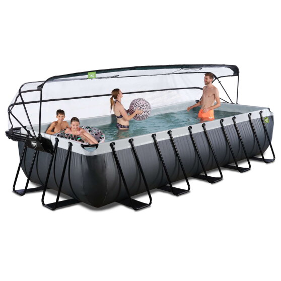 EXIT Black Leather pool 18ft x 8ft x 39in with sand filter pump and dome - black