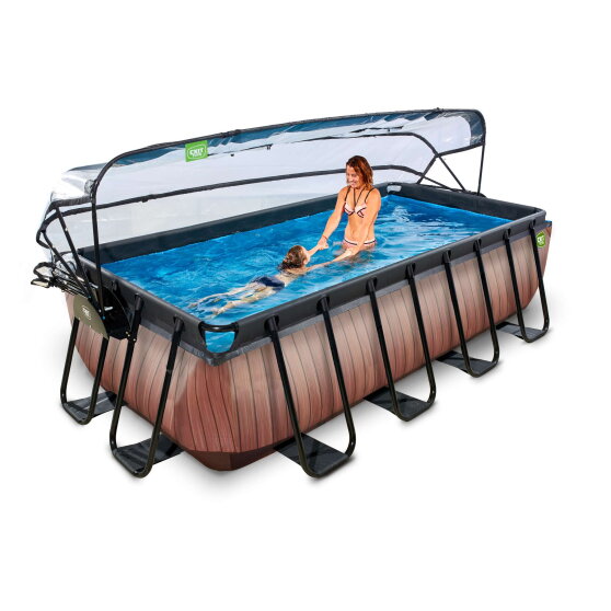 EXIT Wood pool 13ft x 6.6ft x 39in with sand filter pump and dome - brown