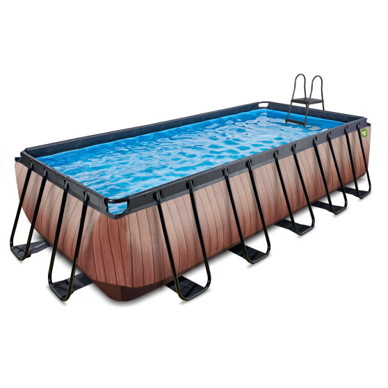 EXIT Wood pool 18ft x 8ft x 48in with sand filter pump - brown