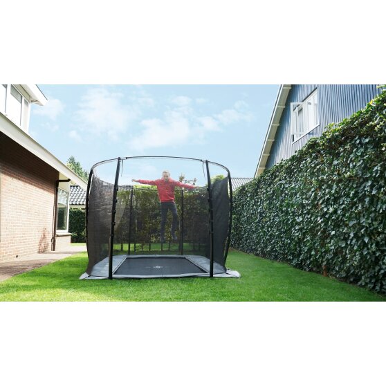 EXIT InTerra ground level trampoline 214x366cm with safety net - grey