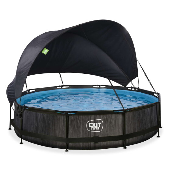 EXIT Black Wood pool 12ft x 30in with filter pump and canopy - black