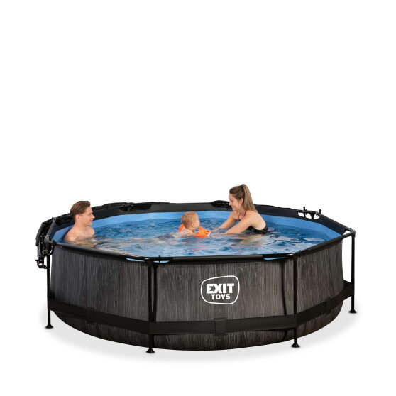 EXIT Black Wood pool 10ft x 30in with filter pump and canopy - black
