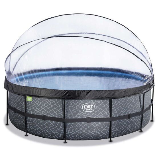 EXIT Stone pool 15ft x 48in with sand filter pump and dome - grey