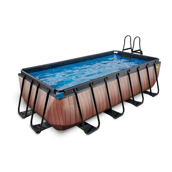 EXIT Wood pool 13ft x 6.6ft x 39in with sand filter pump - brown