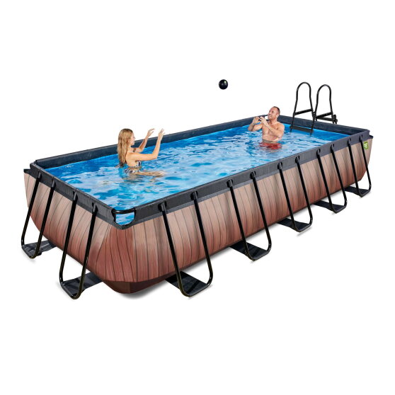 EXIT Wood pool 18ft x 8ft x 39in with sand filter pump - brown