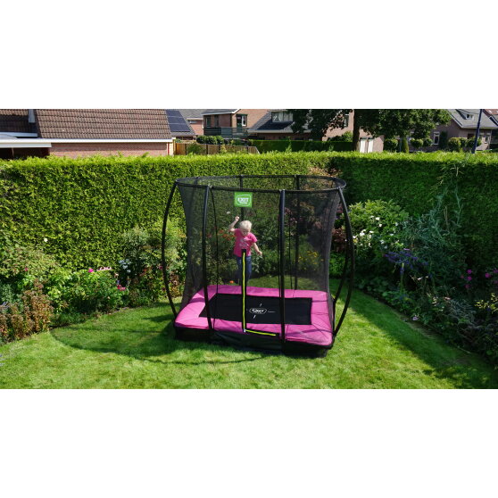 EXIT Silhouette ground trampoline 5x7ft with safety net - pink