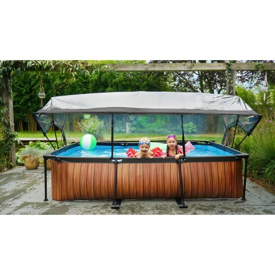 EXIT Wood pool 300x200x65cm with filter pump and dome - brown