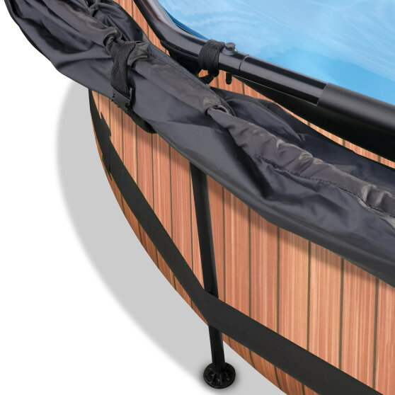 EXIT Wood pool ø244x76cm with filter pump and canopy - brown