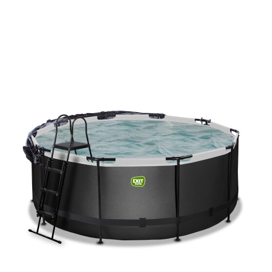 EXIT Black Leather pool ø360x122cm with sand filter pump and dome - black