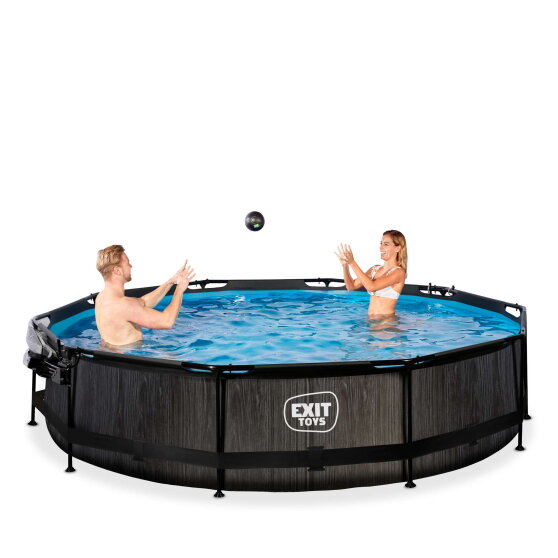 EXIT Black Wood pool 12ft x 30in with filter pump and dome - black