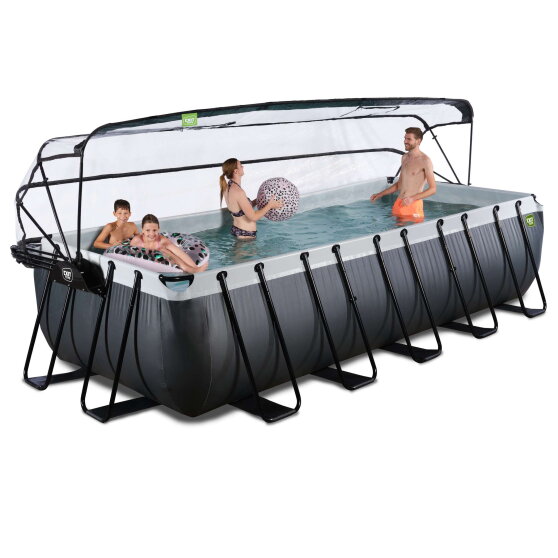 EXIT Black Leather pool 18ft x 8ft x 48in with sand filter pump and dome - black