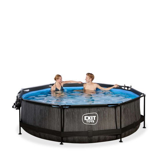 EXIT Black Wood pool 10ft x 30in with filter pump and dome - black