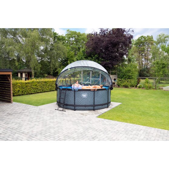 EXIT Stone pool ø360x122cm with sand filter pump and dome - grey