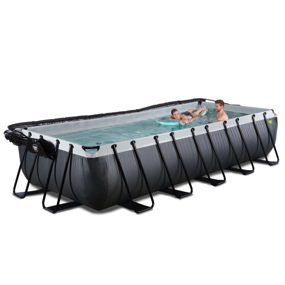 EXIT Black Leather pool 18ft x 8ft x 39in with sand filter pump and dome - black