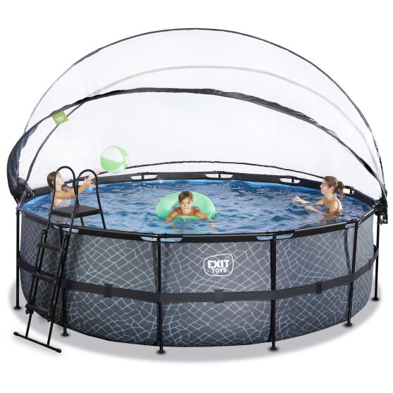 EXIT Stone pool 15ft x 48in with sand filter pump and dome - grey