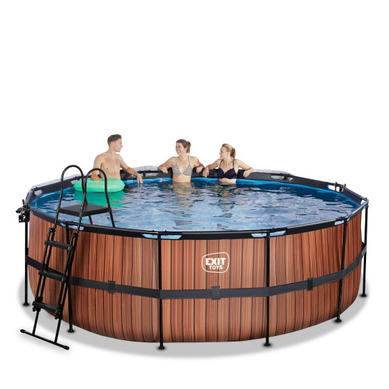 EXIT Wood pool 14ft x 48in with sand filter pump and dome - brown