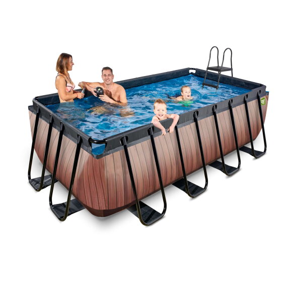 EXIT Wood pool 13ft x 6.6ft x 48in with sand filter pump - brown