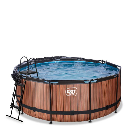 EXIT Wood pool 12ft x 48in with sand filter pump and dome - brown