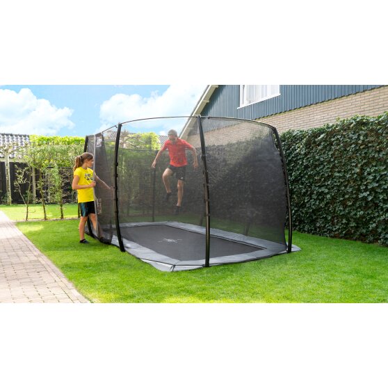 EXIT InTerra ground level trampoline 214x366cm with safety net - grey