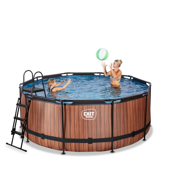EXIT Wood pool 12ft x 48in with sand filter pump - brown