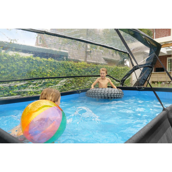 EXIT Black Wood pool 10ft x 6.6ft x 25.6in with filter pump and dome - black