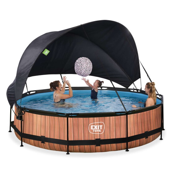 EXIT Wood pool 12ft x 30in with filter pump and canopy - brown